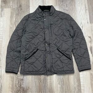 J.Crew Quilted Jacket Coat Womens Medium Gray Full Zip And Buttons Cotton Liner
